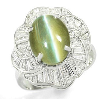 キャッツアイ Pt900メレダイヤ付き指輪