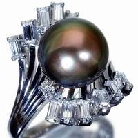 MIKIMOTO ミキモト　極上南洋ブラックパール10mm珠＆メレダイヤ Pt950リング 